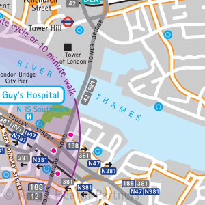 Travel to King's Health Partners, Guy's Map